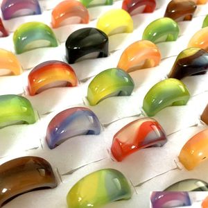 Cluster Rings Bk Lots 50Pcs Retro Cute Colorf Resin Mix Set Acrylic Fashion Charm Ladies Girls Jewelry Party Gifts Wholesale Dhgarden Dht3O
