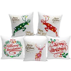 Pillow Case Christmas Fairy Lights LED Pillow Case Poliester Krótka pluszowa poduszka er Reindeer Blue Sky Decoration Prezenty 45 x 45 cm DHJZ6