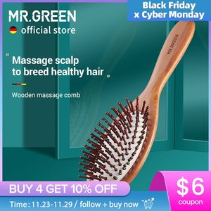 Hårborstar Mr.Green Hair Brush Nature Wood Anti-Static Detangle Brush Hair Scalp Massage Comb Air Cushion Styling Tools for Women Men 231121