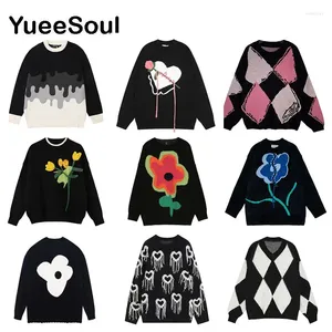 Women's Sweaters Black Women Sweater Printed Oversized Knit Pullover 2023 Winter Korean Cute Casual High Street Female Jumper Y2K Clothing