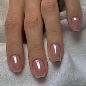 Unhas Falsas 24 Pc Blush Quadrado Curto Com Projetos de Galvanoplastia Destacáveis Unhas Falsas Cobertura Completa Imprensa nas Dicas