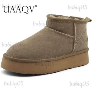 Buty UAAQV Klasyczne krowi zamszowe skórzane buty śnieżne Faux Futra Wolna na zewnątrz platforma żeńska mini kostki T231121