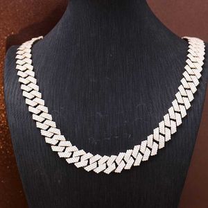 Luxury Solid Gold 15mm 3 Rows Vvs Pass Tester Moissanite Cuban Chain Ice Out Hip Hop Jewelry Necklace