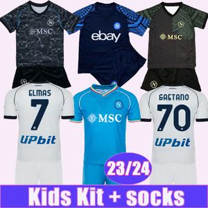 23 24 Napoli Kids Kit Futbol Formaları Osimhen Kvaratskhelia Zielinski Politano Elmas Natan Home Away 3ed Eğitim Giysileri Futbol Gömlekleri