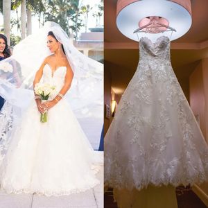 2024 Pretty A Line Lace Wedding Dress Sweetheart Neck Appliques Court Train Long Bridal Gowns Back Lace-up Spring Summer Country Princess Bride Dresses