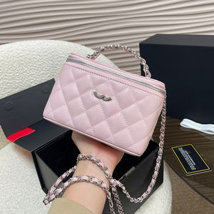 Borsa per il trucco Borsa a tracolla da donna di design da 16 cm Pelle con diamanti a quadri Hardware argento Chiusura in metallo Borsa di lusso Borsa a tracolla con catena Matelasse Borsa con scatola Sacoche