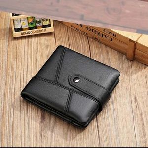 Wallets Genuine Leather Men Short Wallet Black Soft Cowhide Male Clutch Purse Hasp Small Zip Coin Pocket Money Bag Card Holder