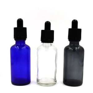 50 ml Glasflasche E-Flüssigkeits-Tropfflasche mit Glasmaterial, klar, schwarz, blau, 3 Farben, leere E-Juice-Flaschen, DHL-frei
