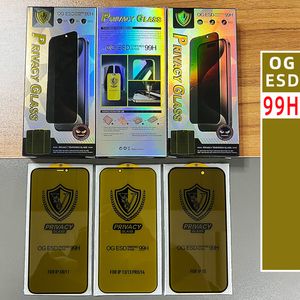 iPhone 15 Pro Max 14 Plus 13 Mini 12 11 XS XR X 8 7 SE 99H 개인 정보 보호 강화 유리 OG ESD 커버 필름 안티 정적 안티 눈부심 스파이 곡선 증명