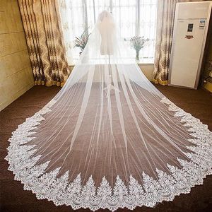 Bridal Veils 4m Long Ivory White Tulle Veil Half Circle Lace Two Layer Face Cover With Comb Wedding Accessories Velos De Novia