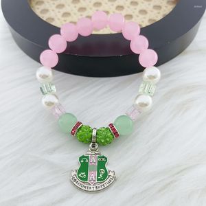 Strand handgjorda anpassningsbara storlekar godis färgade glaspärlor bokstäver charm kvinnor sorority armband smycken