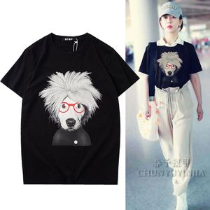 Chun yu yin jia люксовый бренд Дизайнерская одежда высокого качества с 3D принтом Cute Dog Pattern Футболка с короткими рукавами и графическим рисунком Черно-белая женская футболка Plussize XL