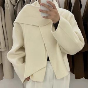 Women's Wool Blends 23 Autumn/Winter Scarf Collar Kort dubbelsidig kashmirrock Kvinnors lilla runda hals Weibo Wool Coat 231121