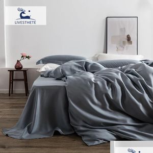 Bedding Sets Livesthete Luxury 100% Silk Gray Set Women Beauty For Skin Care Duvet Er Queen King Bed Linen Great Sleep Drop Delivery H Dhcq4