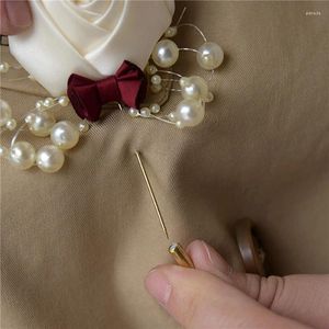 Broşlar Tören Düğün Prom Korsage Çiçek Gül Broş Pimleri İnci Yay Gelin Damat Çiçekleri Boutonniere Satin Şerit Aksesuarları