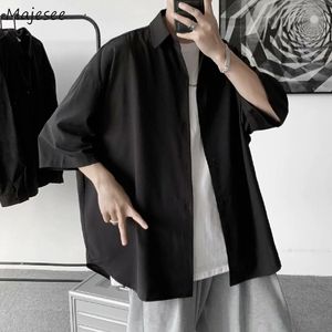 Men's Casual Shirts Men Harajuku Black White Simple Short Sleeve Korean Style Draped Loose Plus Size S-3XL Hip-hop Summer All-match Outwear 230421