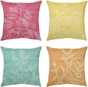 Pillow Yellow And Orange Cover Decorative White Sketch Leaves Sofa Bedroom Linen Outdoor Home Garden Decoration