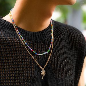 Collares colgantes 2 unids/set cristal árbol de coco collar conjunto para hombres mujeres moda boho simple cadena de cuentas coloridas joyería Y2K