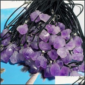 Pendant Necklaces Natural Stone Amethyst Irregar Shape Charms Reiki Healing Chakra Crystal Necklace For Women Jewelry Drop Delivery P Dho3Q