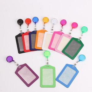 Card Holders PU Holder Women Men Business Badge Case Transparent Cover Student Lanyard Leather ID Name Bags