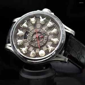 Armbanduhren GMT-Uhr Automatik Herren Limited Edition 12 Chinesische Sternzeichen Mechanische Uhren 2836 Uhrwerk Luxus 45mm Carving 2023