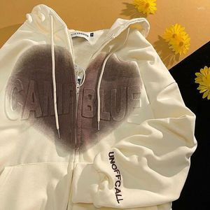 Frauen Hoodies Kreative Amerikanische Brief Geprägte Stempel Zip Up Hoodie Jacke Winter Kleidung Übergroßen Sweatshirt Mantel Frauen Harajuku Korean