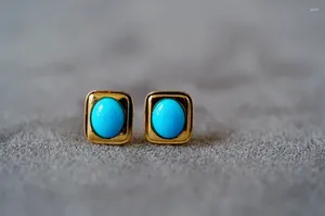 Stud Earrings JHY711 Solid 18k Gold Nature Blue Turquoise 6.1 4.9mm Studs For Women Fine Jewelry Birthday Presents