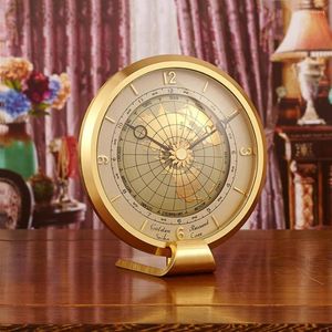 Table Clocks European Luxury Brass Clock Desk Ornaments Office Living Room Bedroom Vintage Earth Watch Home Decor Gift
