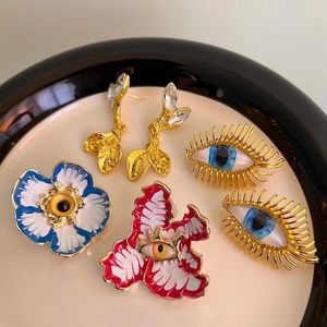 Серьги-гвоздики HUANZHI, цветная эмаль, глаза дьявола, цветок для женщин и девочек, винтажные массивные металлические украшения для вечеринки, подарки