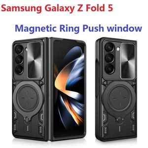 Samsung Galaxy Z Fold 5 4 Fold4ケース磁気リングスタンドプッシュウィンドウ保護カバーのために頑丈