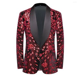 Men's Suits Men Luxury Wedding Banquet Suit Jacket Floral Embroidery Shiny Sequin Velvet Blazer Evening Party Tuxedo Coat Host Stage Costume