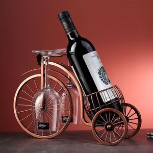 Decoração de casa Outras sala de estar Exibição de vinho Plataforma de vidro pendurado Iron Art Retro Tricycle Desktop Prateleiras decorativas