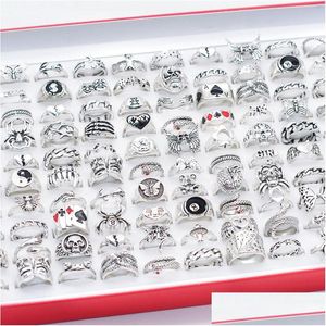 Klaster Pierścienie BK partie 50pcs punk vintage metalowy rozmiar 1620 Kobiety mężczyzn mody Hip Hop Rock Butterfly Bear Sipder Cool Friend Pa Dhgarden Dhtsg