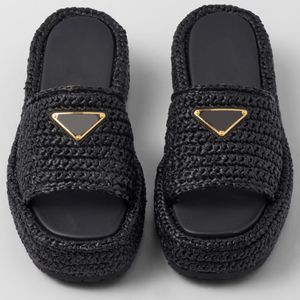 2024 Raffia Flatform Sandals Sophisticated Texture Of Woven Raffia Gives Shape To The Design Of These Sandals With Flatform Sole Enameled Metal Triangle d88