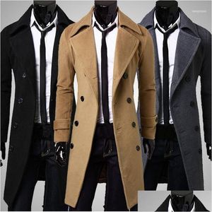 Jackets masculinos Blazer de inverno masculino Slim elegante casaco de trincheira dupla casaco longo parka plus size em jaquetas1 entrega de gota dh7di