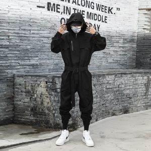 Men s Jeans Autumn men s hooded Jumpsuit dark functional style youth pants trendy hairstylist work suit 231120