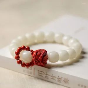 Strand Natural White Jade Bodhi Lion Awakening Bracelet Cultural Play Finger Wrapping Soft Running Ring Buddha Bead Jewelry