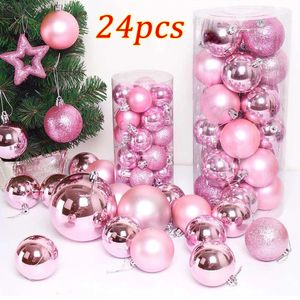 Decorazioni natalizie 24 pezzi di palline decorate con decorazioni per l'albero anti-crepa da appendere per feste di famiglia in plastica lucida 231121