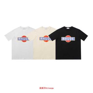 Modna odzież od projektantów Koszulki Koszulki Rhude Niche Trendy Marka Minimalistyczny nadruk American High Street Vintage Luźna koszulka dla par z czystej bawełny