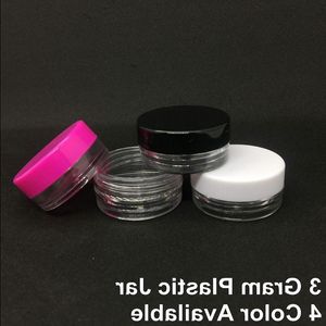 Barattolo campione vuoto trasparente da 3 grammi Forma rotonda 3ML Crema cosmetica per il viso Vasetti di plastica trasparente Contenitore regalo Coperchio bianco trasparente Siiib