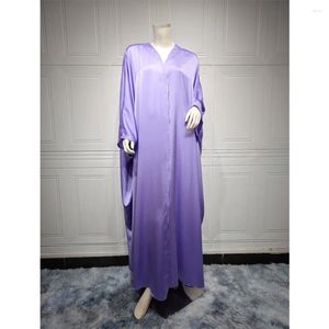 Etniska kläder Modest Casual Muslim Open Cardigan Women Abaya Bat Sleeve Dress Turkiet Arab Robe Kimono Silk Satin Dubai Kaftan Eid Party