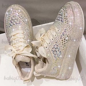 Scarpe eleganti da donna Sneaker casual da esterno con lacci lucidi a triangolo con diamanti traspiranti e leggere T231121