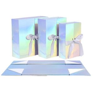 Confezione regalo Scatola pieghevole in cartone laser con nastro con fibbia magnetica Squisito colore solido Clamshell Present Packaging Tools Lx4818 Dro Dhicj