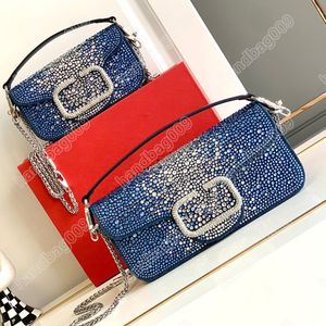 Bolsa de designer de alta qualidade Mini Loco bolsa Imitação de cristal baguete bolsa estilo corrente bolsa crossbody bolsa de perfuração alça de couro destacável