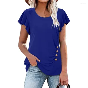 T-shirt da donna T-shirt casual Top da donna Moda estiva manica corta girocollo bottone tinta unita femminile