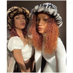 Berets Women Bucket Hat Retro Spring Autumn Leopard Print Faux Plush Ladies Sun Velvet Furry Female Fisherman Warm