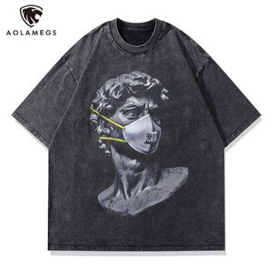 T-shirt da uomo T-shirt lavata hip-hop da uomo Retro Boy Statues Stampa grafica Tshirt Estate Casual T-shirt larghe T-shirt Harajuku Abbigliamento streetwear J230420