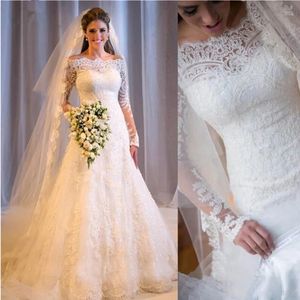 Vintage sereia vestidos de casamento princesa barco pescoço manga longa vestidos de noiva robe de mariee vestidos feitos sob encomenda mais tamanho