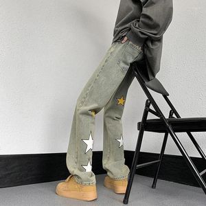 Mäns jeans American Vintage Washed Star Print Baggy High Street Straight Tube Y2K Casual Denim Pants Manliga byxor Streetwear