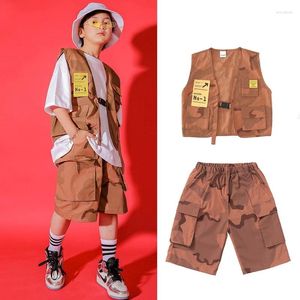 Bühne Tragen Lose Weste Camouflage Shorts Anzug Mädchen Ballsaal Hip Hop Dance Performance Kleidung Mode Kinder Jazz Kostüme